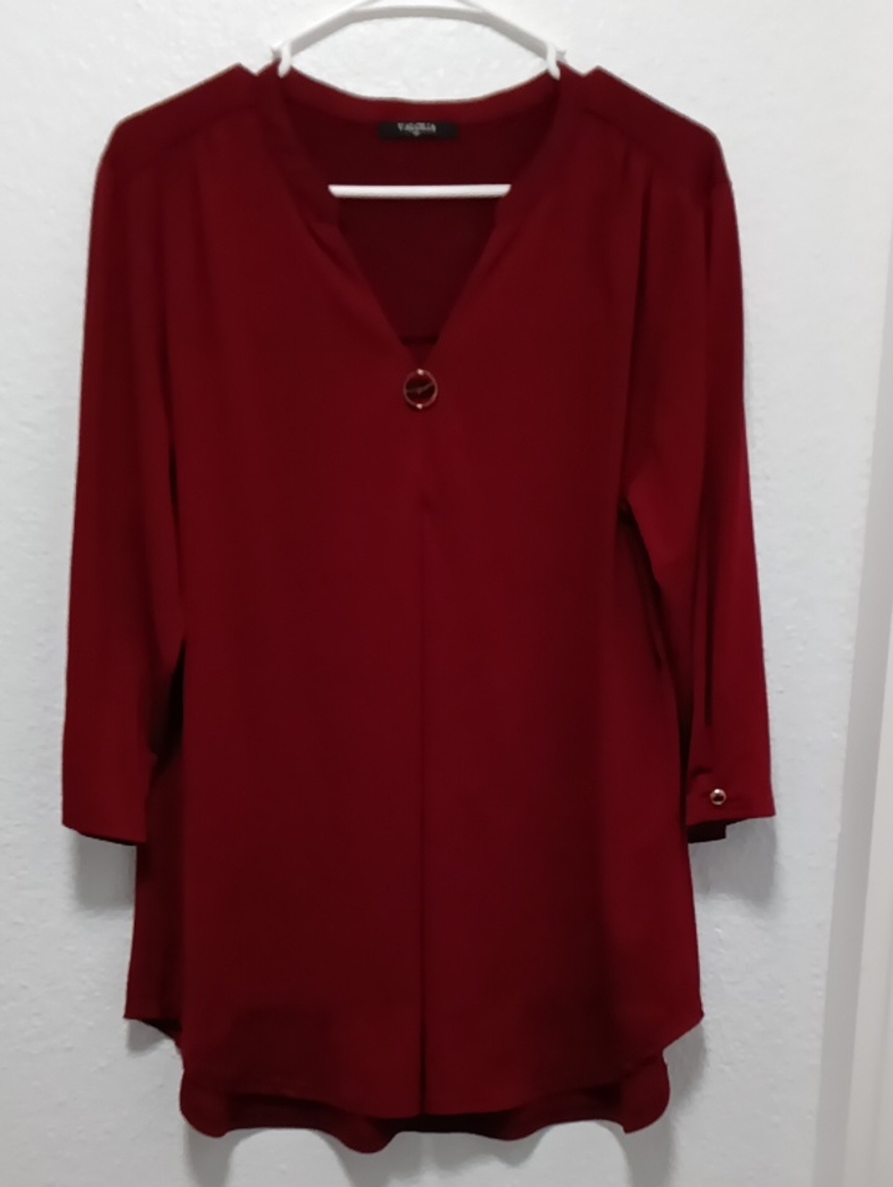 Vagabond Deep Burgundy V-Neck Tunic with Metallic Accent